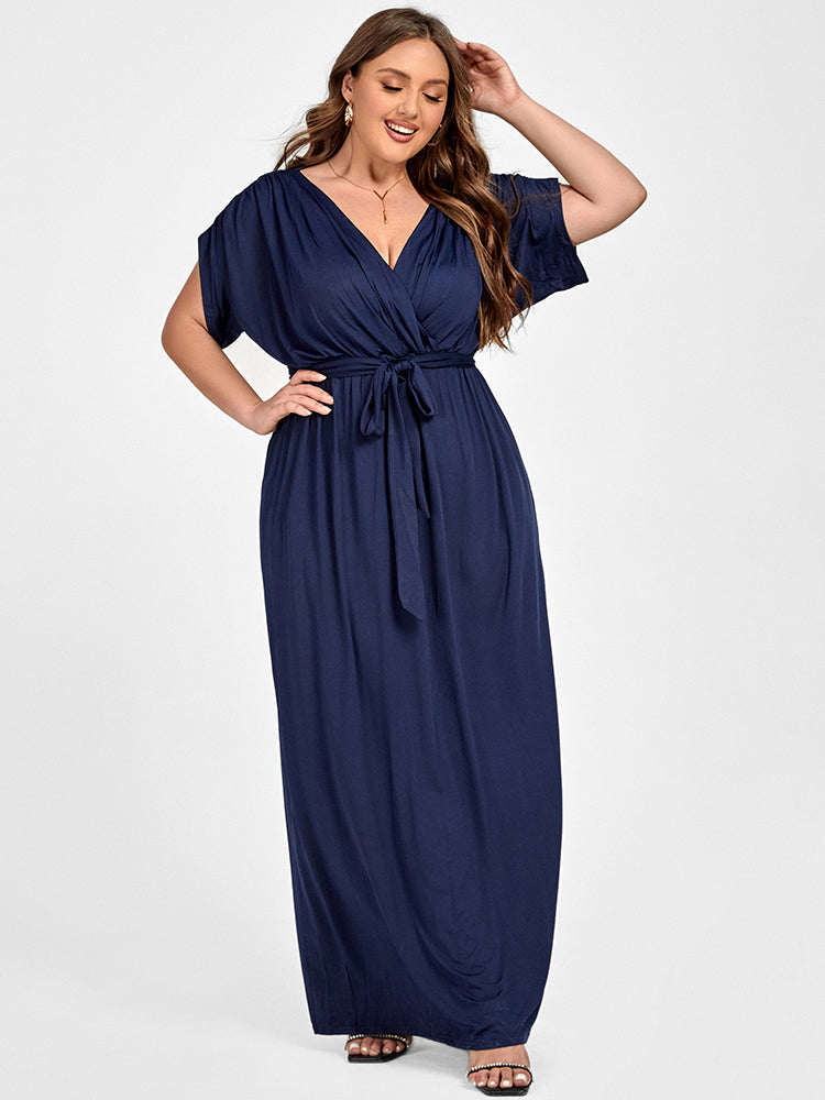 Plus Dolman Sleeve Wrap Maxi Party Dress