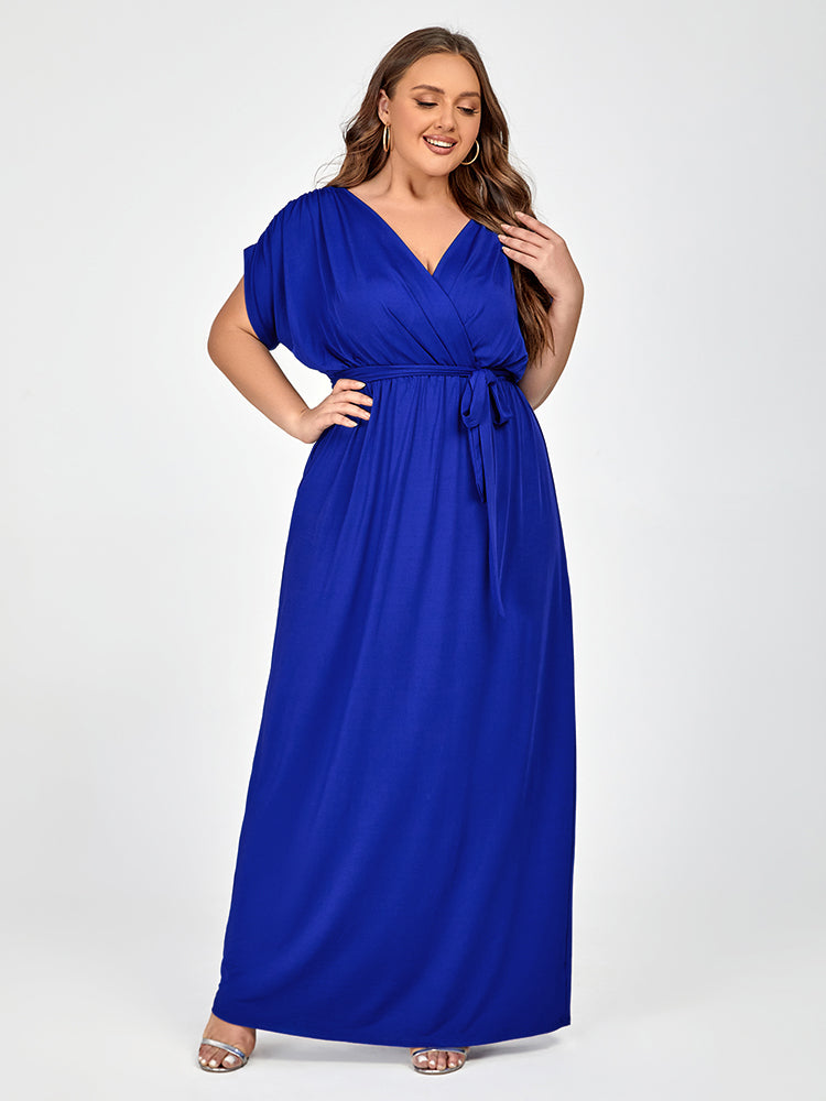 Plus Dolman Sleeve Wrap Maxi Party Dress