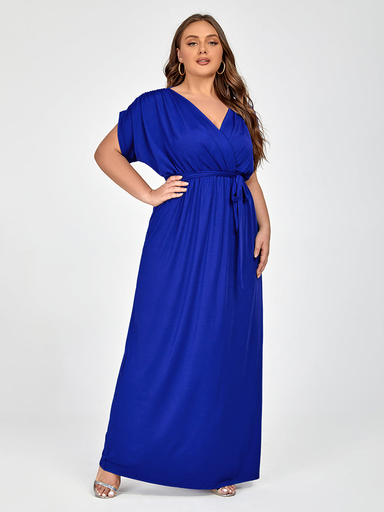 Plus Dolman Sleeve Wrap Maxi Party Dress