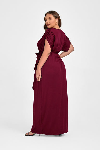 Plus Dolman Sleeve Wrap Maxi Party Dress