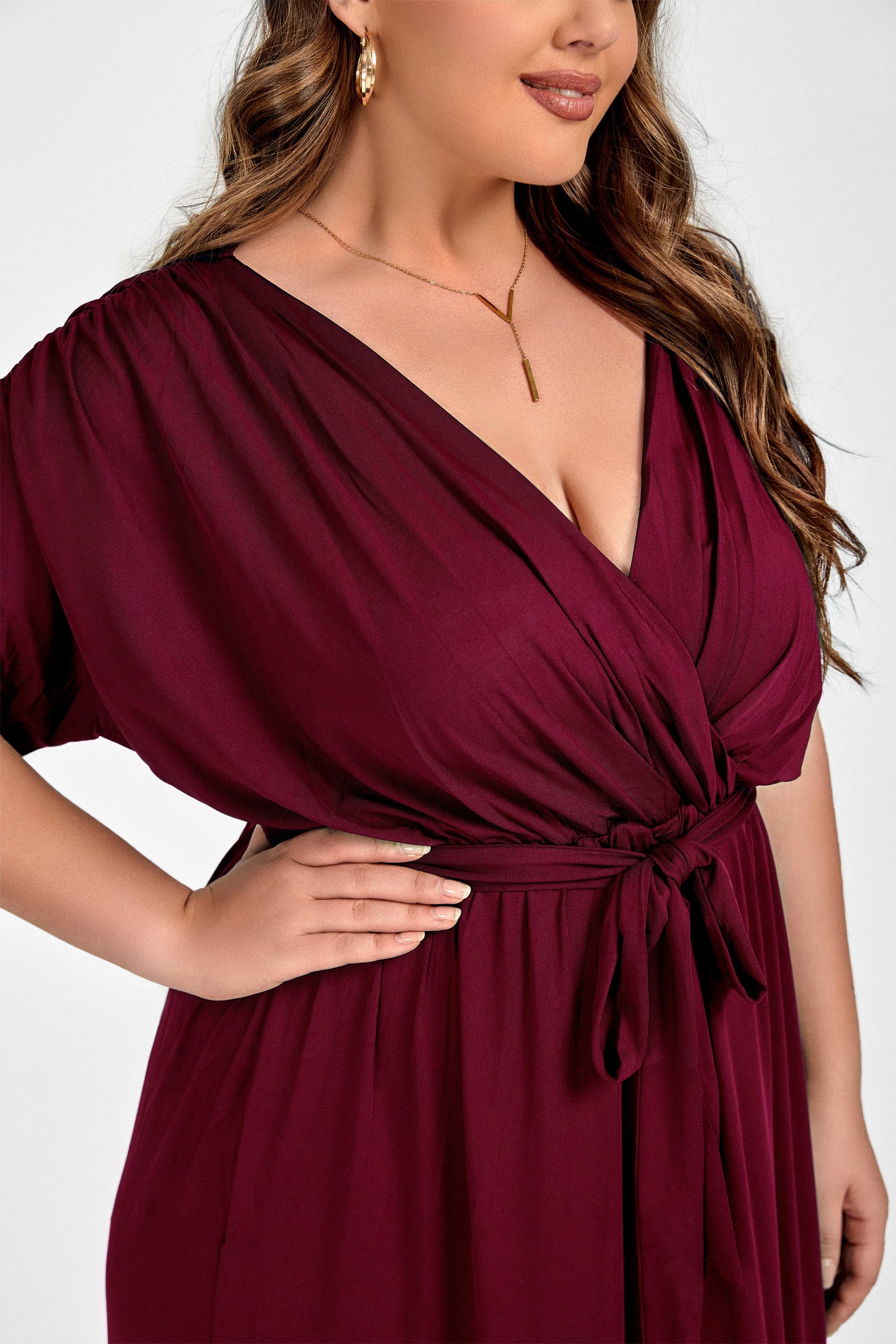 Plus Dolman Sleeve Wrap Maxi Party Dress