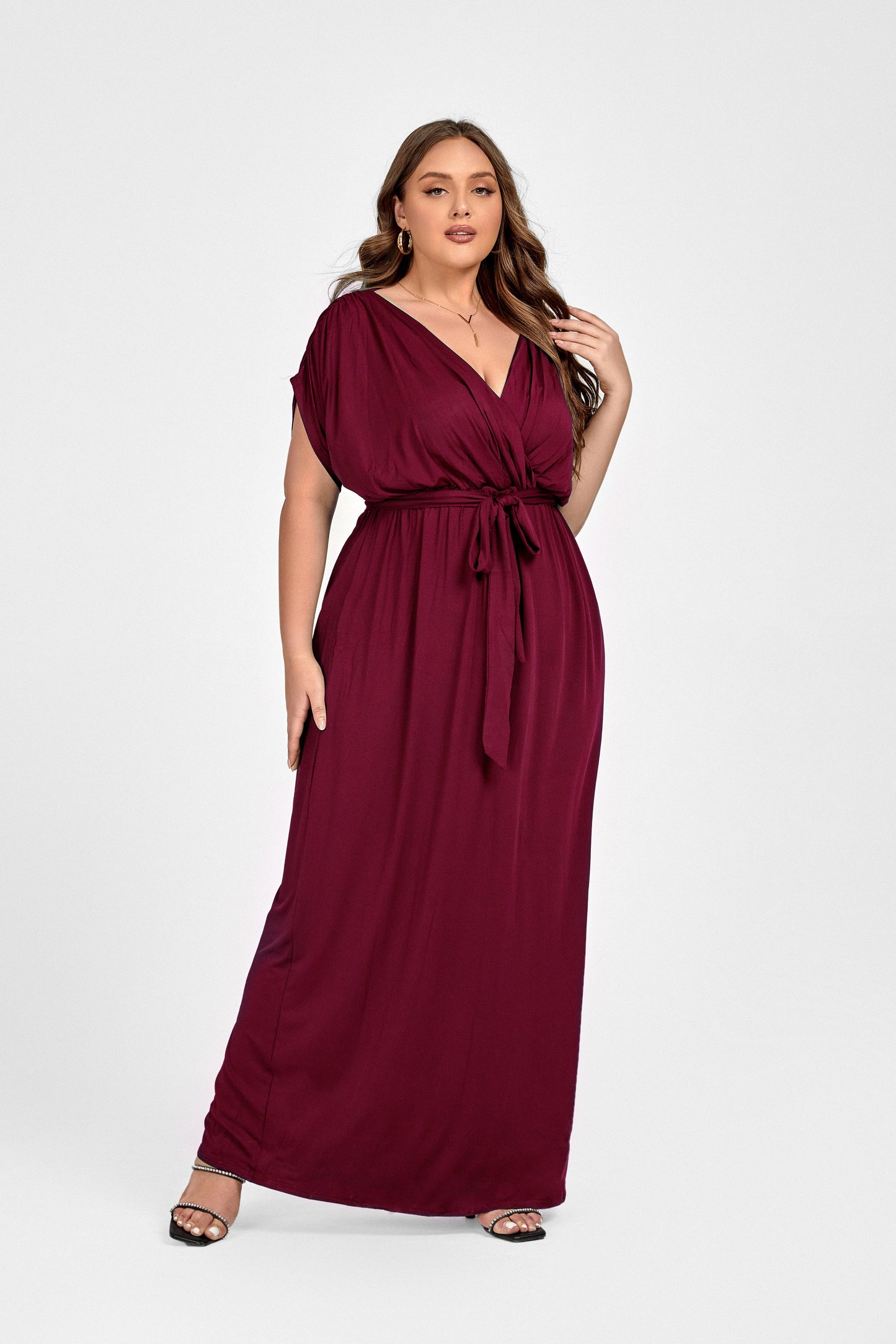 Plus Dolman Sleeve Wrap Maxi Party Dress