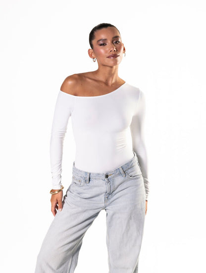 One Shoulder Long Sleeve String Bodysuit