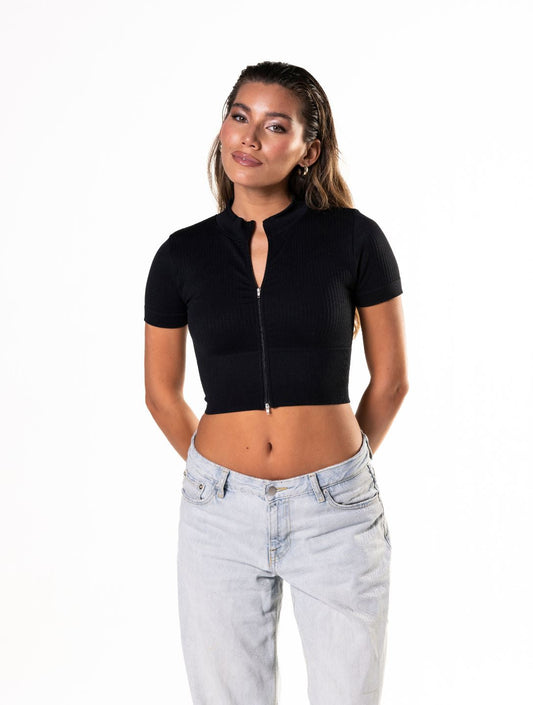 Seamless Geribbelde Crop Top met korte mouwen