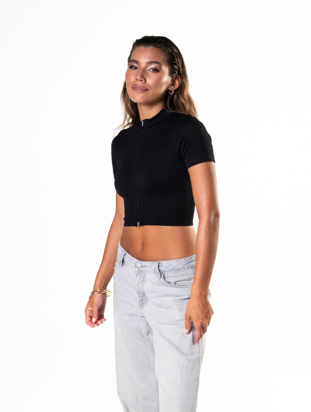 Seamless Geribbelde Crop Top met korte mouwen