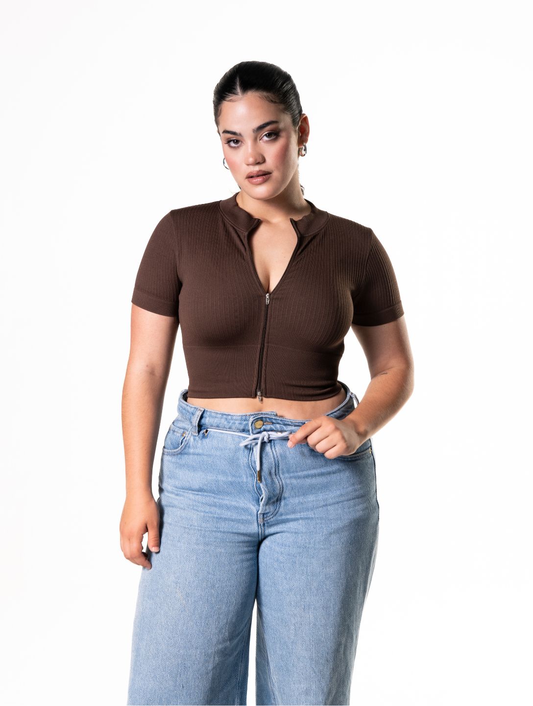 Seamless Geribbelde Crop Top met korte mouwen