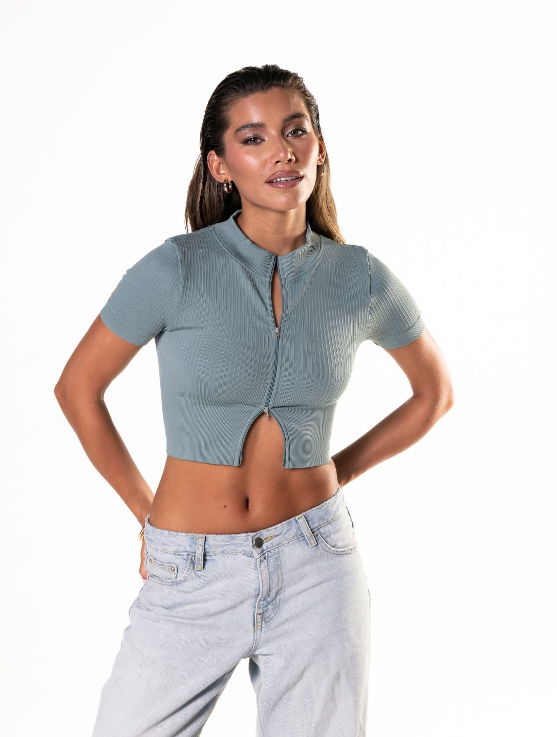 Seamless Geribbelde Crop Top met korte mouwen