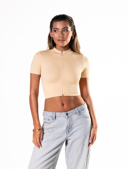 Seamless Geribbelde Crop Top met korte mouwen